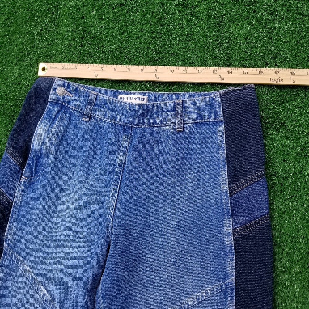 Free People Jeans Womens Size 30 Blue Denim  Barrel Leg Patchwork - Picture 3 of 9